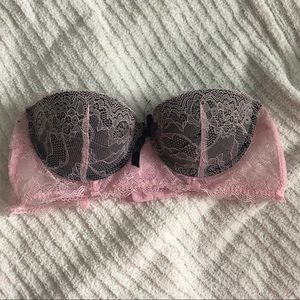 strapless pink n black bra